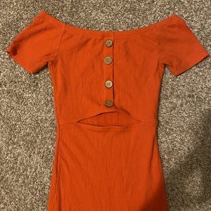 Peach off the shoulder dress